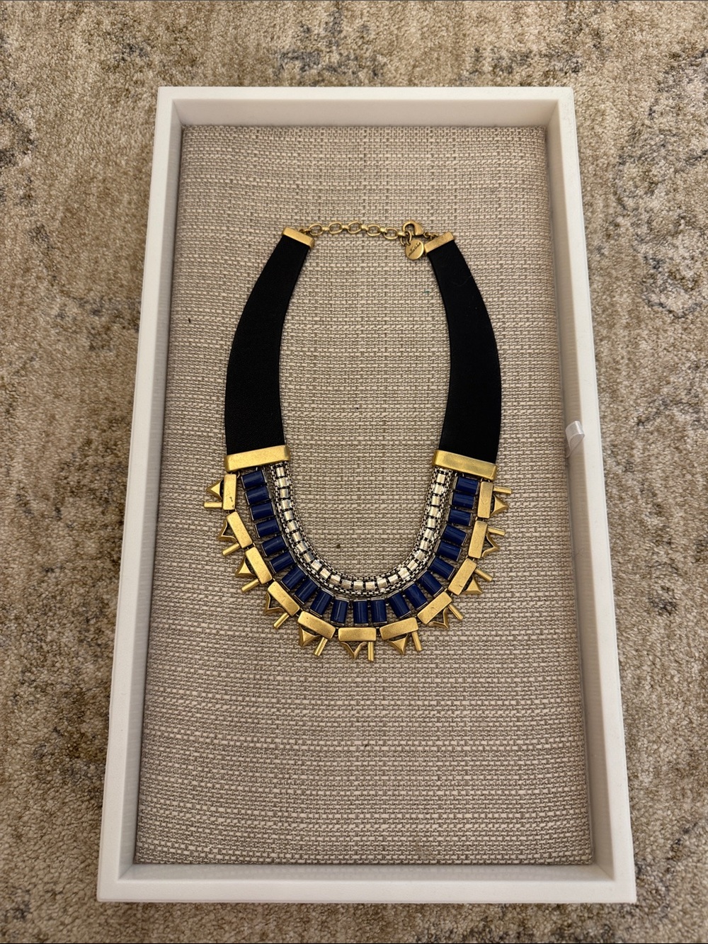 Stella & Dot Gold and Navy Spike Bib Necklace